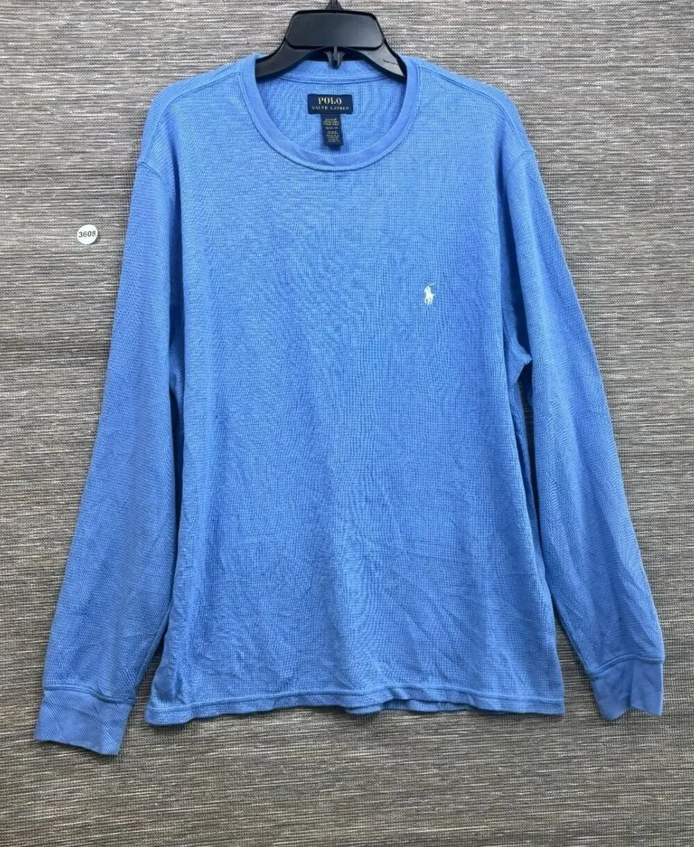 Polo Ralph Lauren Sleepwear Men XL Thermal Waffle Knit Long Sleeve Shirt Blue